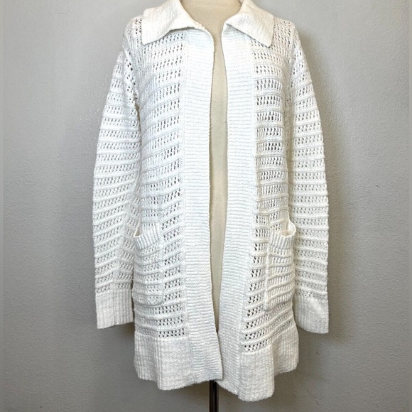 Cabi Open Stitch White Open Knit Open Front Cardigan - Picture 2 of 7